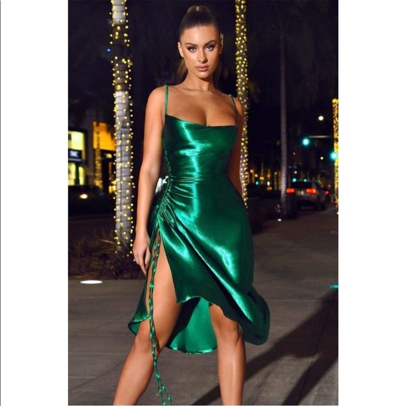 Emerald Midi Silk Dress - Picture 1 of 2
